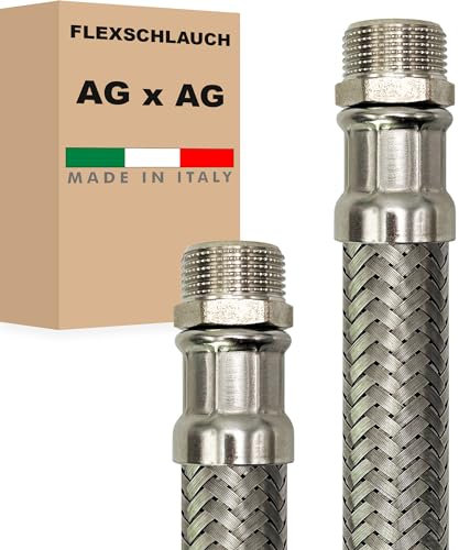 Flexschlauch DN32-1 1/4 Edelstahl Panzerschlauch Sanitär Hauswasserwerk - Made in Italy (1 1/4 AG x 1 1/4 AG, 70 cm)