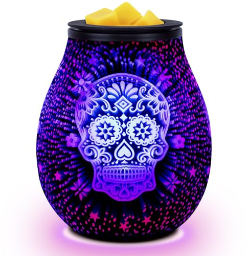 Bobolyn Glass Electric Oil Burner Wax Melts Burner Fragrance Scented Wax Candle Warmer Aroma Essential Oils Burner Melter for Home Office Bedroom Living Room Gifts - Skull
