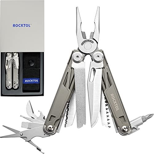 ROCKTOL Multifunktionszange,19-in-1-Multitool-Zange mit titanbeschichtetem Griff, Sicherheitsverriegelung, leichtem EDC-Werkzeug und Nylonscheide für Geschenke, Männer