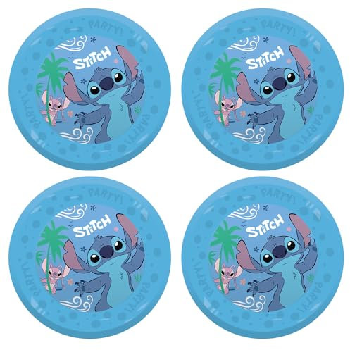 Procos - Plato de plástico Stitch y Angel, 4 piezas, reutilizable, vajilla de fiesta para cumpleaños o fiesta temática