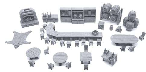 Tavern Barmöbel-Set, DND-Gelände, Tisch-RPG-Landschaft und Kriegsspiel-Gelände, 28 mm Miniaturen