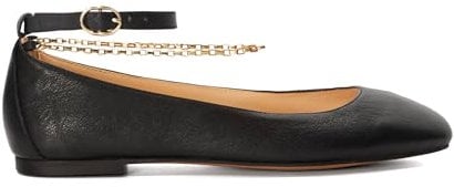 Dune Ladies HALLES Ballet Flat with Ankle Chain Size UK 3 Flat Heel Ballet Pumps Black