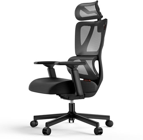 ProtoArc EC100 Bürostuhl Ergonomisch - Höherer Rückenschonend Schreibtischstuhl Chefsessel aus Mesh, Drehstuhl PC Stuhl Anpassbare Lendenwirbelstütze, Verstellbare Armlehnen und Kopfstütze - Schwarz