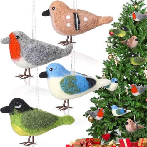 Hungdao 4 Pcs Felt Bird Ornaments for Christmas Tree Wool Felt Bird Ornaments Handcrafted Tufted Felted Robin Ornaments Cute Christmas Tree Decorations for Christmas Party Garlands Home Decor