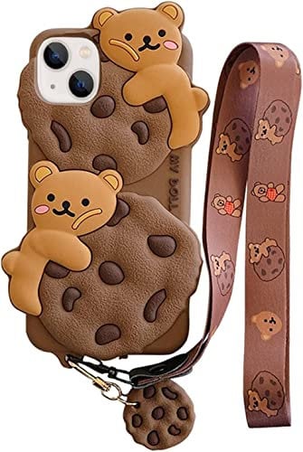 QoKcoahn Teddy Bear Case for iPhone 11,Funny 3D Cartoon Bear Cookie Cases with Keychain&Lanyard Cute Kawaii Phone Cases Soft Silicone Shockproof Protector Women Girls for iPhone 11