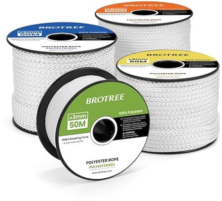 Brotree Corda Intrecciata in Poliestere 6mm x 50m Bianca in Bobina per Multiuso Giardino e Fai da te - 400 KG Carico di Rottura