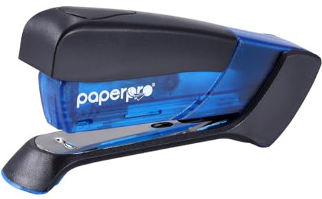 PaperPro Kompaktes klassisches Schreibtischhefter, 15 Blatt Kapazität, kein Aufwand, ein Finger, 80% einfacheres Heften, Blau