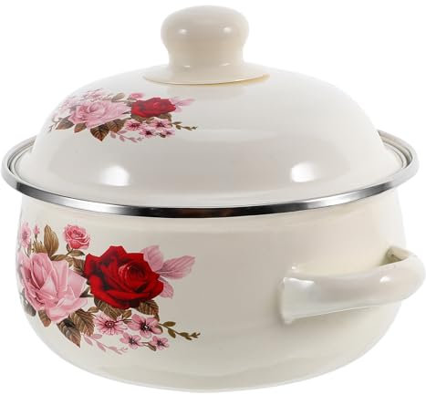 Zerodeko Enamel Stock Pot with Lid Handle 1000ml Cooking Pot Vintage Soup Pot Bowls 16cm Stew Pot Stockpot Simmer Pot Sauce Bean Pot for Kitchen Cookware Gas Stove Top