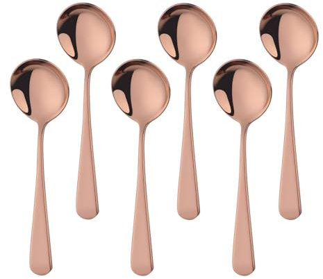 Buyer Star Suppenlöffel Edelstahl, Esslöffel 6 Stück Runde Dessertlöffel Besteck, 6,3 Zoll Edelstahl Löffel für Müsli Porridge Früchte Joghurt, Spülmaschinenfest (6, Roségold)