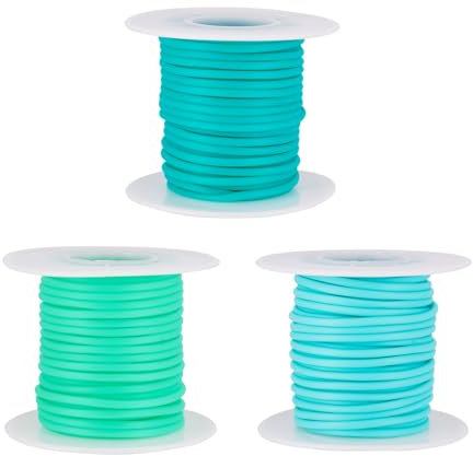 Bestewelry 3 rollos de cordón de goma sintética tubular de PVC hueco de 2 mm para tejer pulseras, joyas, manualidades