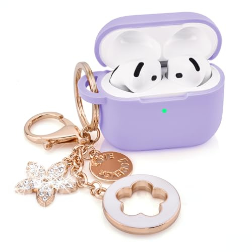 Schutzhülle für VISOOM Airpods 4 – VISOOM Airpods 4 Hüllen 2024, Anti-Drop-Silikon, iPods, 4 Ohrhörer, kabelloses Zubehör, Ladehüllen, Mädchen, glitzernd, Schlüsselanhänger für Airpod, iPods 4.