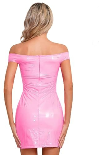 Abito da Donna con Cintura Anteriore e Fianchi, a Vita Alta, per Feste, Rosa, S