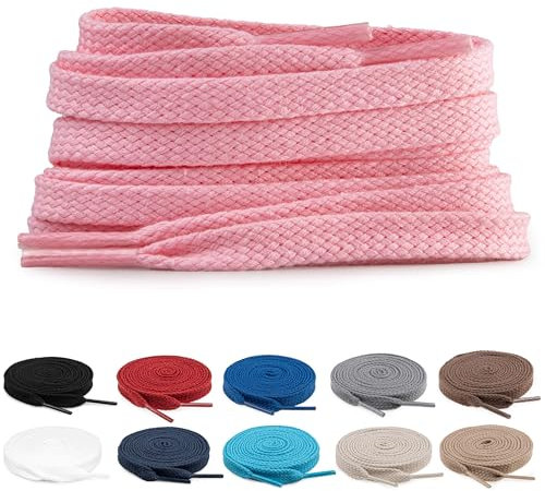 TULMERO Lot de 2 paires de lacets 100 % coton – Lacets plats pour baskets – Largeur : 8 mm – Lacets de rechange pour chaussures de sport, rose clair, 200 cm