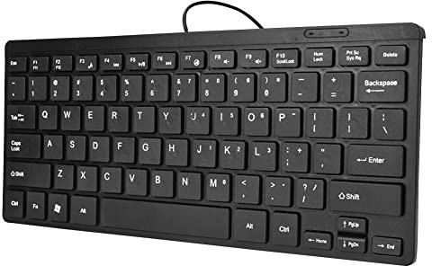 Qukaim USB Wired Keyboard K-1000 Mini Ultra-Thin USB Wired Waterproof Keyboard for Laptop PC Computer, Compact Design, Easy to Clean, 12 x 4.5 x 0.6 in, Black