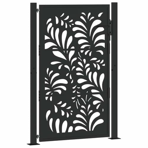 vidaXL Puerta de jardín diseño ondulado de acero negro 105x155 cm, puerta de cerca, puerta exterior, puerta de metal, puerta de seguridad