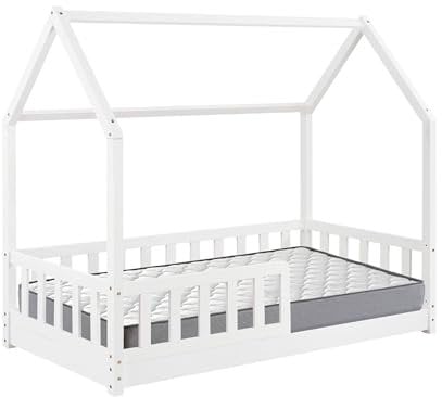 Set de Cama infantil Cabaña ''Bosco'' Blanco 90x190cm + Colchón SERENIA 90x190cm (Altura 17cm), Transpirable, Adaptable y Atérmico