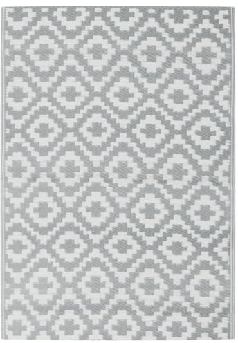 Myheimly Outdoor-Teppich ARAKIL Grau 140x200cm Terrassenteppich Küchenteppich Außenteppich Indoor Balkon Terrasse Flur Küche Bad PP Weiß und Hellgrau