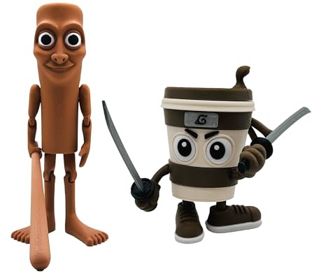 Genérico 2-Pack Klappfiguren Brainrot Italian Memes - Tung Saur (19 cm) and Assassino Capuccino (12 cm) Brain Rot Memes Italienisch