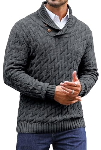 Zaitun Mens Knitted Jumper Button Turtle Neck Tops for Men Warm Long Sleeve Sweater Casual Winter Pullover