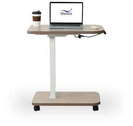 Bluenara – Höhenverstellbarer Schreibtisch elektrisch mit Rollen, 71x46 cm Stehpult mit USB-C – Höhenverstellbarer Computertisch fürs Homeoffice, Hellbraun