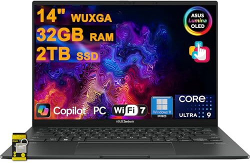 ASUS Zenbook 14 Laptop 14 pollici WUXGA OLED Touch (100% DCI-P3, 500nits HDR) Intel 16-core Ultra 9 285H (GPU fino a 77 tops) 32 GB RAM 2 TB SSD per Creator Business Professional Win11Pro ICP Hub