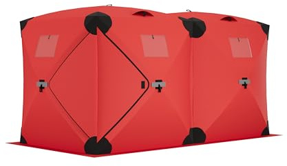 Garvee Pop Up Ice Fishing Tent Insulated Ice Fishing Shelter Portable Hub-Style Shelter Shanty Windproof and Warm, Multiple Sizes for 3-4 Person, Red, 6x6x6.6 Ft