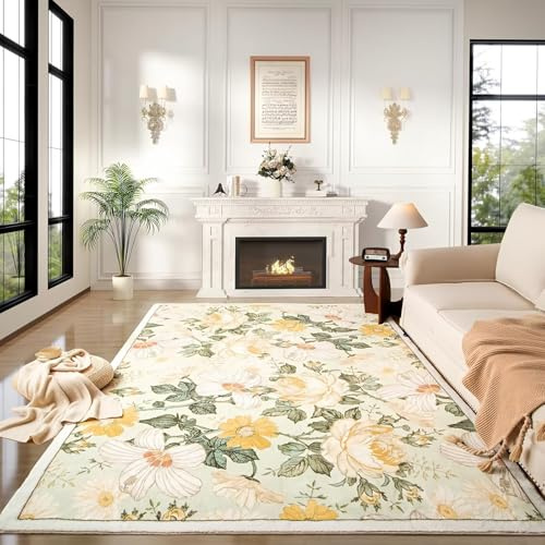 DJHWWD Antirutsch Teppiche Fürs Kinderzimmer Beige 170x240CM,Blumenmuster für Neben Bett,Babyzimmer,Kindermädchen