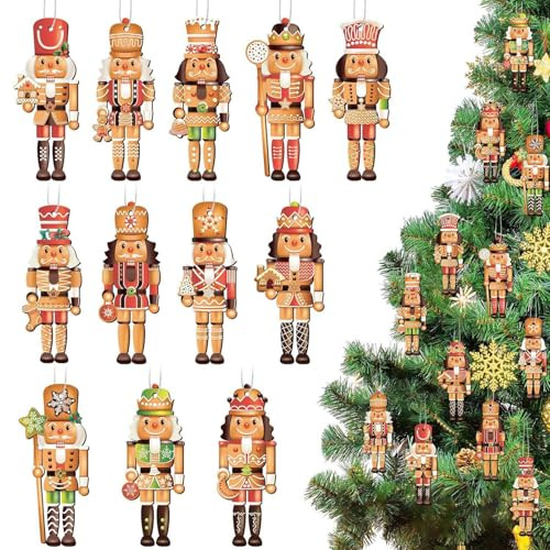 Soldatenset Nussknacker aus Holz, 12-teilig, hängende Figuren für Weihnachtsbaum, Weihnachtsdekoration, Partydekoration, Sammlerstück, Nussknacker-Anhänger