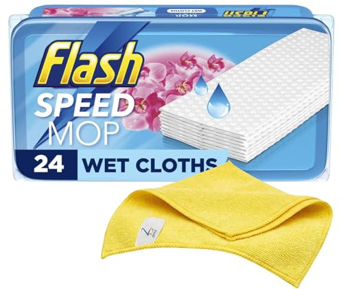 Flash Speedmop Wet Mop Floor Cleaner Refill Wipes, 24, Orchid Scent | Microfiber Cloth, Anti-Bac Household Wet & Dry Hygiene Mops