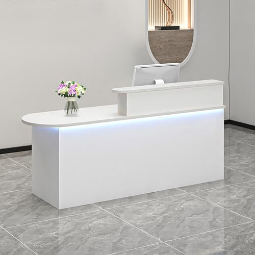 Reception Counter with Lockable Drawer, Keyboard Tray, and Light for Lobby, Office, or Salon