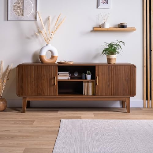 Sicaan Meuble TV rétro 145cm 2 Portes, Finition Noyer Milo