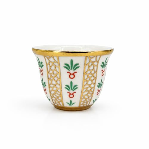 Lot de 12 tasses à café arabes en porcelaine blanche avec motif doré, 70 ml, oriental (vert or blanc)