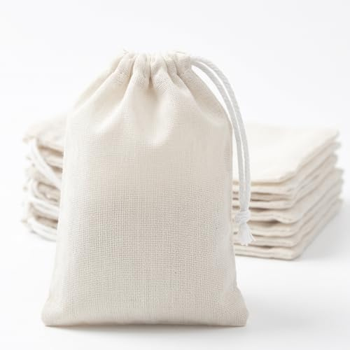 50 Pack Spice Bags for Cooking, Reusable Tea Bags with Drawstring, Muslin Drawstring Tea Filter for Coffee, Spices Storage, Small Mesh Bag for Cooking, Tea Coffee Filter(8 * 10cm)