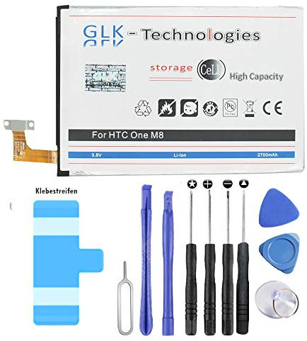High Power Ersatzakku für HTC One M8, Dual SIM, E8 Dual B0P6B100 | Original GLK-Technologies Battery | accu | 2700 mAh Akku | inkl. Werkzeug Set Kit NEU
