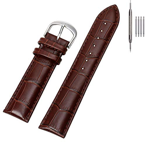 EACHE Lederarmband 19mm, Classical Croco Design 19mm Uhrenarmband für Herren,Silberschnalle Dunkelbraun