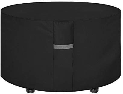 Dokon Garden Furniture Covers Waterproof Heavy Duty 600D Oxford Fabric Garden Table Cover with Air Vent Windproof Anti-UV Outdoor Table and Chairs Covers, Patio Set Cover Round (Ø128x71cm) - Black