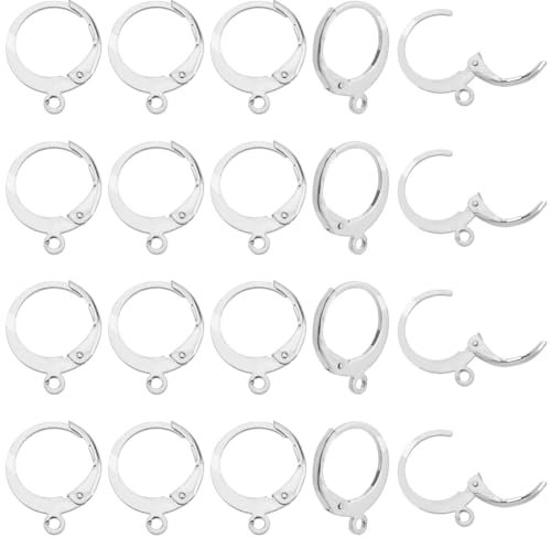 PH PandaHall 50pcs Earring Hoops 304 Stainless Steel Hoop Earrings Lever Back Earrings for Jewellery Making DIY Crafts, 14.5x12mm Hole: 1mm, Silver