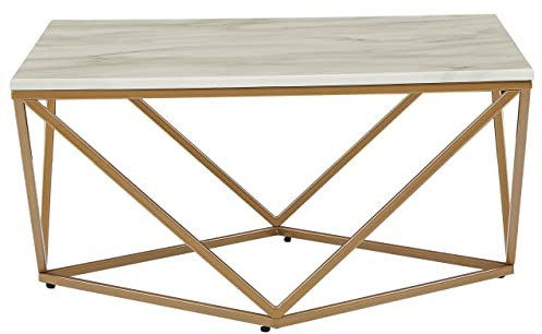 Moderner Couchtisch mit Marmor-Effekt in Beige/Gold Malibu