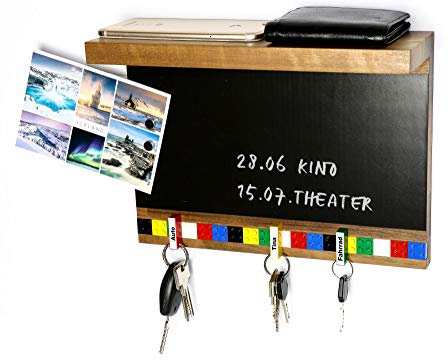 Schlüsselbrett Play 207 Nussbaum | Schlüsselleiste Holz mit Ablage | Magnetfolie + Memoboard | Bunt