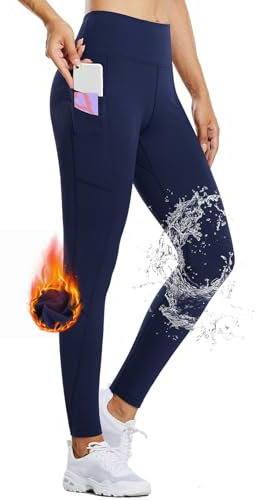 BALEAF Thermo Leggings Damen Winter Leggings high Waist Sportleggings mit Taschen Leggings yogahose aus Fleece Winterhosen sind wasserdicht Navy S