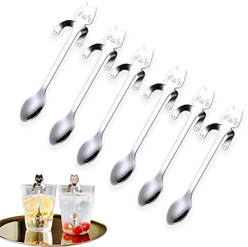 Cuillère à Café En Forme De Chat En Acier Inoxydable 304, Cuillère à Café De Dessert, Lait, Boisson, Dessert Au Sucre, Assaisonnement, Cuillère De Taverne (6 Pièces)