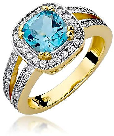 Damen Ring 585 14k Gold Gelbgold echt Topas Edelstein Diamanten Brillanten