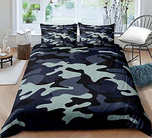 Camouflage Bettwäsche Set 1/2 Person Kinder Erwachsene Bettbezug mit Reißverschluss Abstrakte Art Quilt Set Schlafzimmer Komfortable Polyester Mikrofaser Bettwäsche (Marine, 135_x_200_cm)