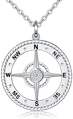 HOOHWE Kompass Halskette Anhänger S925 Sterling Silber Kompass kette für Damen Herren Inspirierendes Reisegeschenk Schmuck