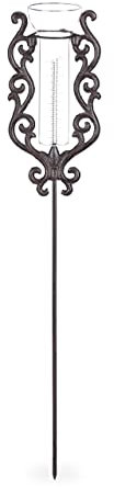 2 x Regenmesser Vintage mit Erdspieß, Deko Niederschlagsmesser, antik, 12cm 5 inch, Glas, Metall, verziert, Bronze