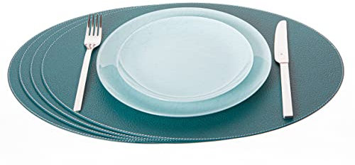 Nikalaz Oval Platzsets aus Recyceltem Leder, 4 Stück Tischsets, Tisch-Matten, Platzdeckchen 45.7 x 33 cm (Petroleumgrün)