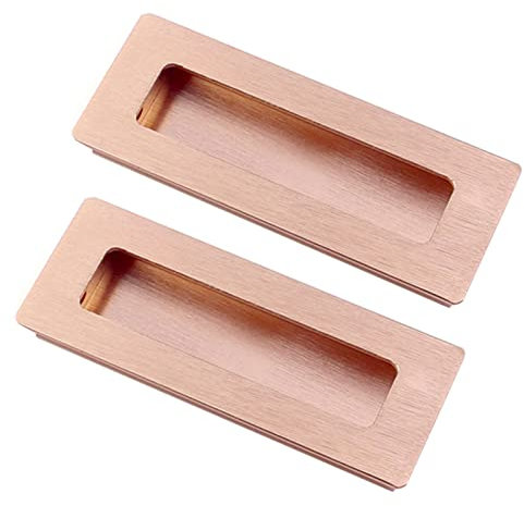 2 Pcs Flush Sliding Door Pull Handles Square Recessed Cabinet Handles Aluminum Alloy Drawer Knob with Screws for Doors Windows Cabinets Furniture Door Levers,Rose Gold (Hole Distance 96mm)