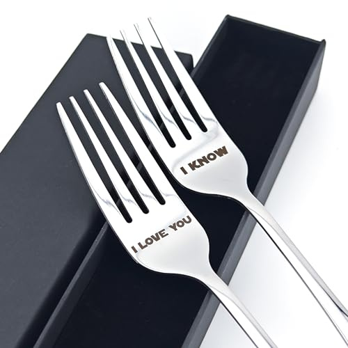 I Love You/I Know Pair of Forks for Couple 7.9 Laser-Engraved Fork Box, Valentine for Starwars Fans