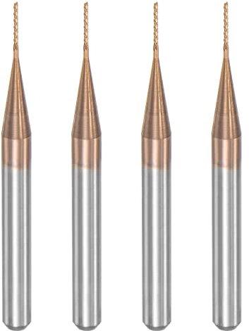 sourcing map End Mill CNC Router Bits, 1/8 3.175mm Shank 0.5mm x 4mm Titanium Coated Tungsten Carbide Left Hand Engraving Milling Cutter for PCB Plastic Fiber Wood 4pcs