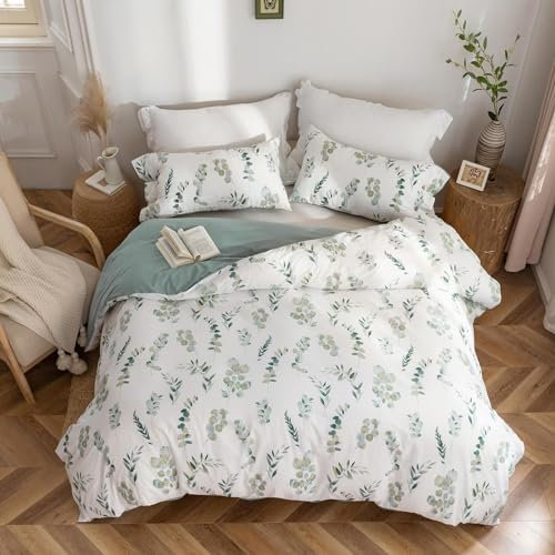 MILDLY Bettwäsche 200x200 Baumwolle, Bettwäsche-Sets mit Pflanzenmuster, Reißverschluss, ÖkoTex Zertifiziert, Enthält 1 Bettbezug 200x200 und 2 Kissenbezug 80x80, Grün(Katharina)